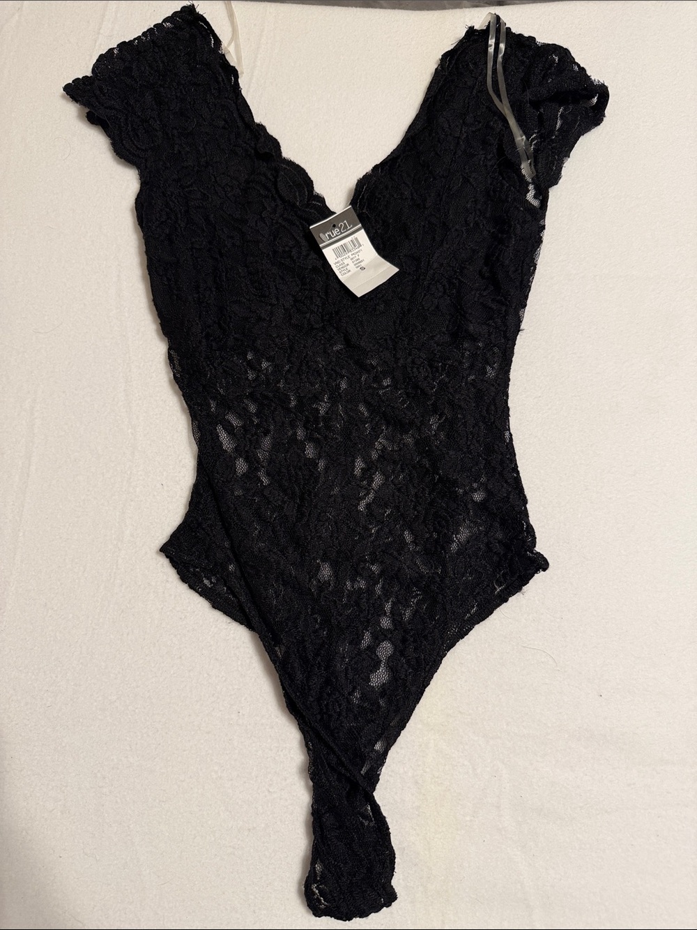 Rue21 Black Lace V-Neck Short Sleeve Bodysuit s-33